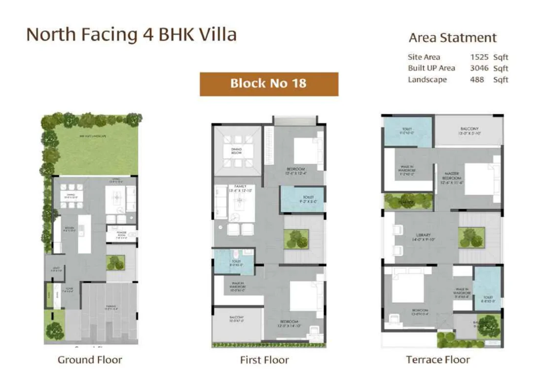 Gravity Smera Gardens Block 18 North 3,186 sq.ft. 4 BHK villa floor plan